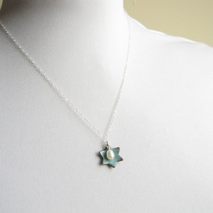 Dusk Blue Jewish Star of David Necklace Enamel White Pearl Sterling Silver image 3