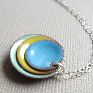 Modern Minimalist Enamel Necklace French Blue Mint Bitter Green image 1