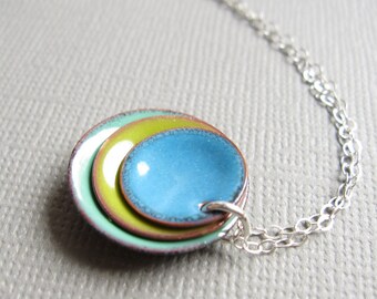 Modern Minimalist Enamel Necklace French Blue Mint Bitter Green