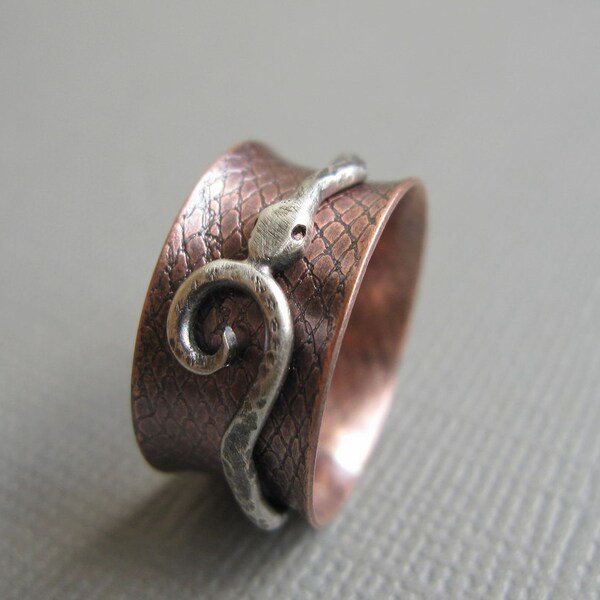 Silver Serpent Snake Copper Spinner Ring Size 6