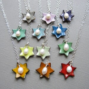 Jewish Star of David Necklace Choose Your Color Enamel White Pearl Sterling Silver image 4