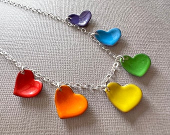 Enamel Hearts Rainbow Necklace