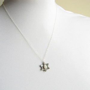 Dove Gray Jewish Star of David Necklace White Pearl Sterling Silver Enamel image 3