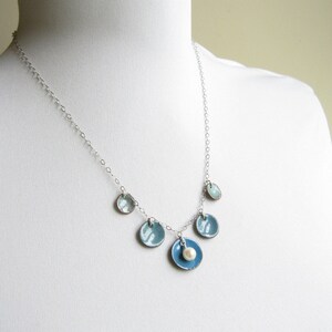 Ombre Dusk Blue Enamel Necklace White Pearl Sterling Silver image 2