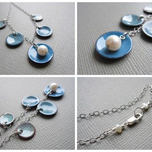 Ombre Dusk Blue Enamel Necklace White Pearl Sterling Silver image 5