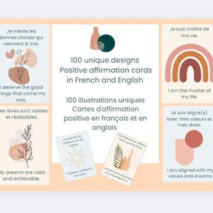 100 tägliche Affirmationen in Französisch und Englisch 100 einzigartige Designs