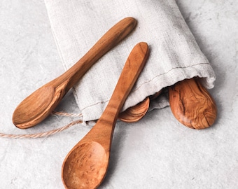 Mini cuillères en bois d'olivier - Cuillère à épices faite main