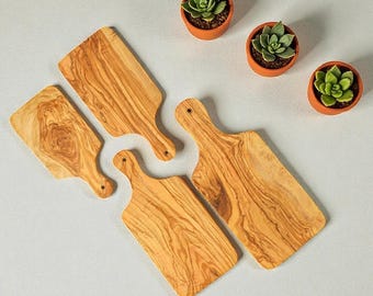 Taglieri in legno d'ulivo con manico - 4 misure / Atossico e adatto al contatto con gli alimenti / Prodotto in Texas / Completamente naturale