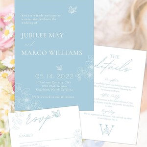 Wedding Invitation Suite Digital Download, Elegant Wedding Invitation Template, Dusty Blue Wedding Invitation with details card & rsvp card