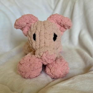 Hand-Knit Pig Plush: Chunky Pink Yarn Stuffed Animal - 16 inch