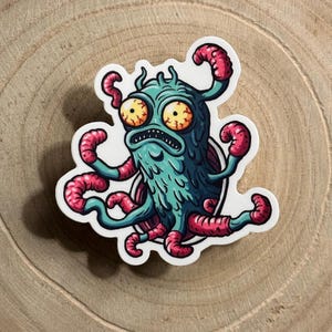 Worm Dude Sticker | Quirky Multi-Armed Creature Waterproof Vinyl Sticker (3&quot;) - Laptop, Water Bottle, Scrapbook Decal