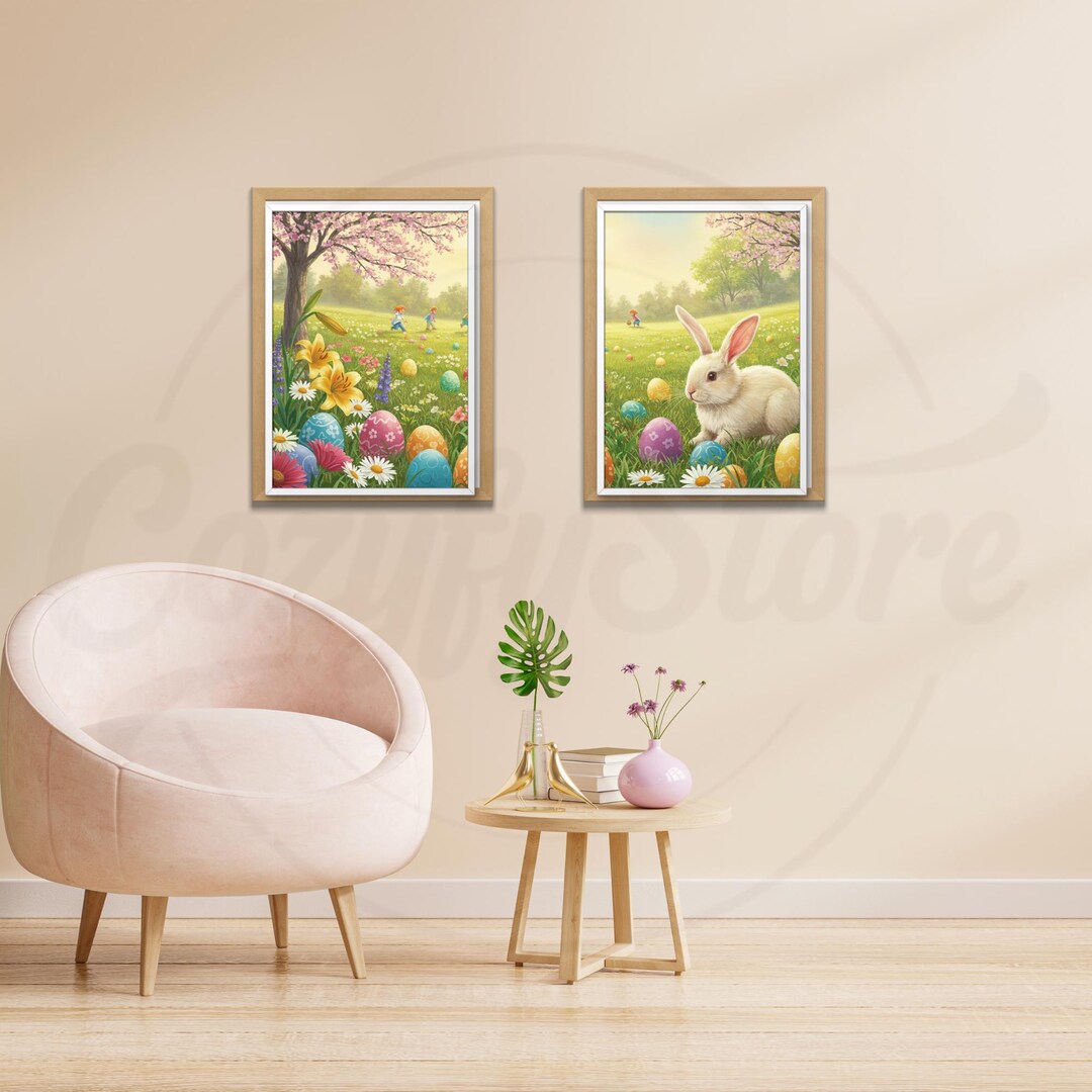 Easter Bunny in Spring Meadow - Printable Wall Art - Kids' Room Decor ...
