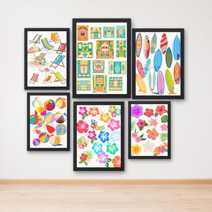 Cute Bright Summer Art Prints, Girly Wall Art, Trendy Beach House Decor,Coastal Gallery Wall Art Bundle, summer gallery wall, beachy art