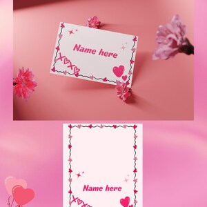 Tarjetas de mesa para San Valentín: Plantilla editable para etiquetas de comida para fiestas (PDF)