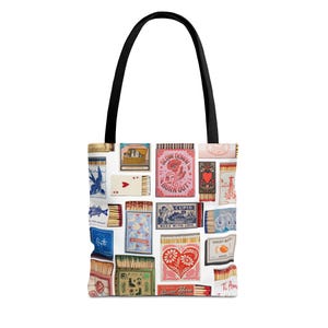 Bolsa de compras vintage con diseño de caja de cerillas / Bolsa de compras retro de poliéster / Bolsa de supermercado ecológica y reutilizable / Regalo único de inspiración retro