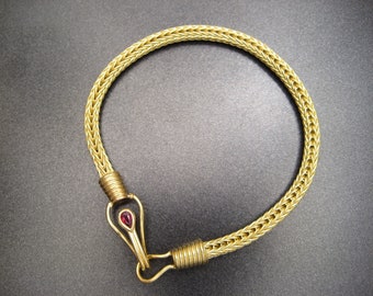18K Gold Roman Chain Bracelet with a Ruby Clasp