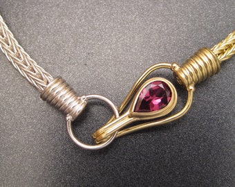 18K Gold, Continuum Silver & Rhodalite Garnet Roman Chain Bracelet