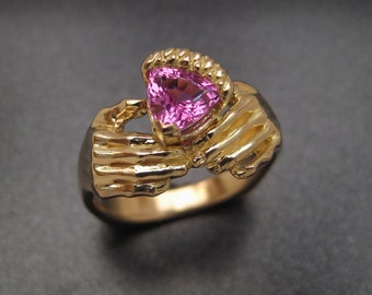 18K Gold Pink Sapphire Acorn Ring