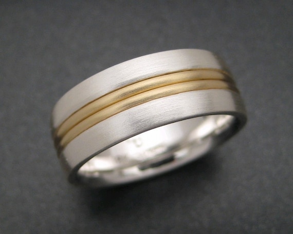 Sterling Wedding Ring With 18K Two Wire Inlay | Etsy