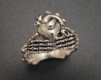 Sterling Skeletal Claddagh Ring