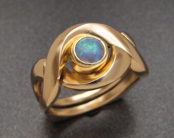 14K Gold and Crystal Opal Interlocking Rings