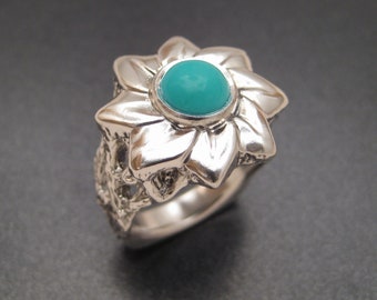 Sterling Silver Turquoise Flower Ring