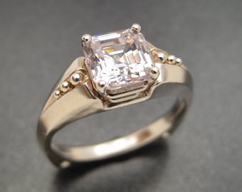 Sterling Wedding Ring with Asscher cut Cubic Zirconia