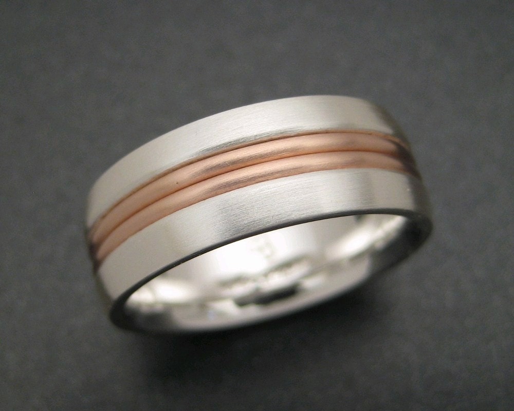 Sterling Wedding Ring With 18K Two Wire Inlay - Etsy