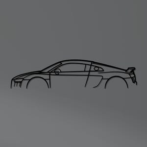 Audi R8 Metal Wall Art – Decorazione silhouette supercar, regalo per appassionati di auto, decorazione da parete per garage, cartello in metallo per auto di lusso, decorazione per auto