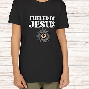 Fueled by Jesus First Communion Shirt for Boys or Girls - Catholic Tee for Youth Group, Confirmation, Godchild Gift - Eucharist T-Shirt