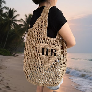 Borsa da spiaggia personalizzata da donna, borsa da spiaggia in rafia, borsa per addio al celibato, borsa regalo per damigella d'onore, borsa con lettere personalizzata, borsa da viaggio per crociera