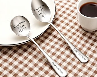 Personalisierter, gravierter Edelstahllöffel, individueller Text/Logo, Dessert- und Kaffeelöffel, Geschenk zum Geburtstag oder Jahrestag