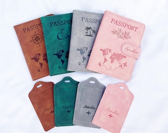 Customizable PU Leather Passport Holder and Luggage Tag, RFID Travel Wallet,Mom Gifts