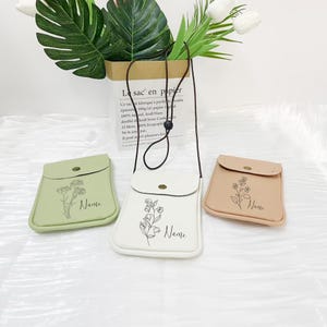 Bolso de cuero para teléfono móvil, correa de hombro ajustable, bolso para teléfono móvil personalizado, regalo de dama de honor, bolso bandolera, bolso de flores de cumpleaños