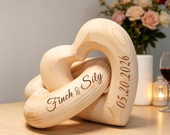 Personalized Wooden Infinity Heart Sculpture, Engraved Anniversary Wedding Gift
