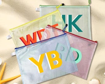 Personalized Monogrammed Beach Pouch, Waterproof PVC Bachelorette Gift