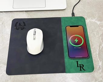 Personalisiertes PU-Leder-Mauspad mit Telefon-Ladegerät - individuelles Jubiläumsgeschenk
