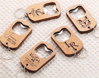 Personalized Wooden Bottle Opener Keychain, Groomsman Gift, Wedding Favor, Gift for Dad
