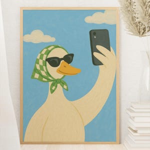 Charming Duck Selfie Poster, Whimsical Art Print, Modern Home Decor, Fun Wall Art, Gift for Animal Lovers, Quirky Room Decor