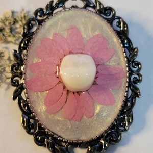 Oddity Style Brooch Featuring a Resin Human Tooth Molar & Pink Flower