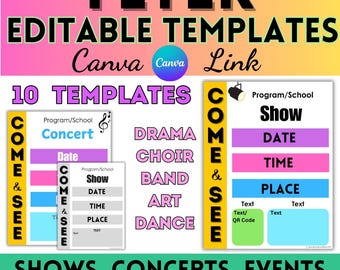 Performance Advertisement Flyers & Posters - Editable Canva Templates - Theatre Musicals/Plays - Band/Choir Concerts - Dance Shows