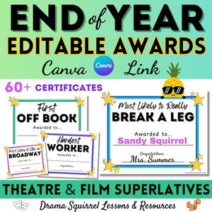 Broadway Superlative Student Award Certificates - Canva Editable Templates - End of Year Awards