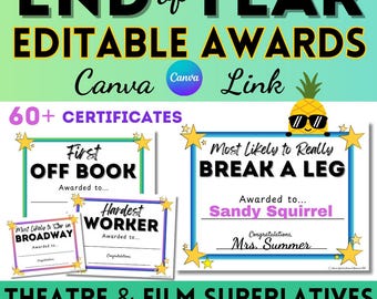 Broadway Superlative Student Award Certificates - Canva Editable Templates - End of Year Awards