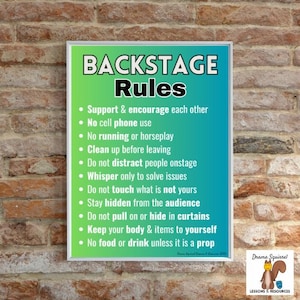 Poster regels backstage - poster theaterklas, drama-ankergrafiek, afdrukbare theater-png, toneeletiquette, decor dramaklas
