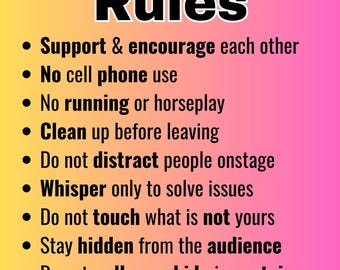 Backstage Rules Poster - Theatre Classroom Poster, Drama Anchor Chart, Printable Theatre PNG, Stage Etiquette, Drama Classroom Decor