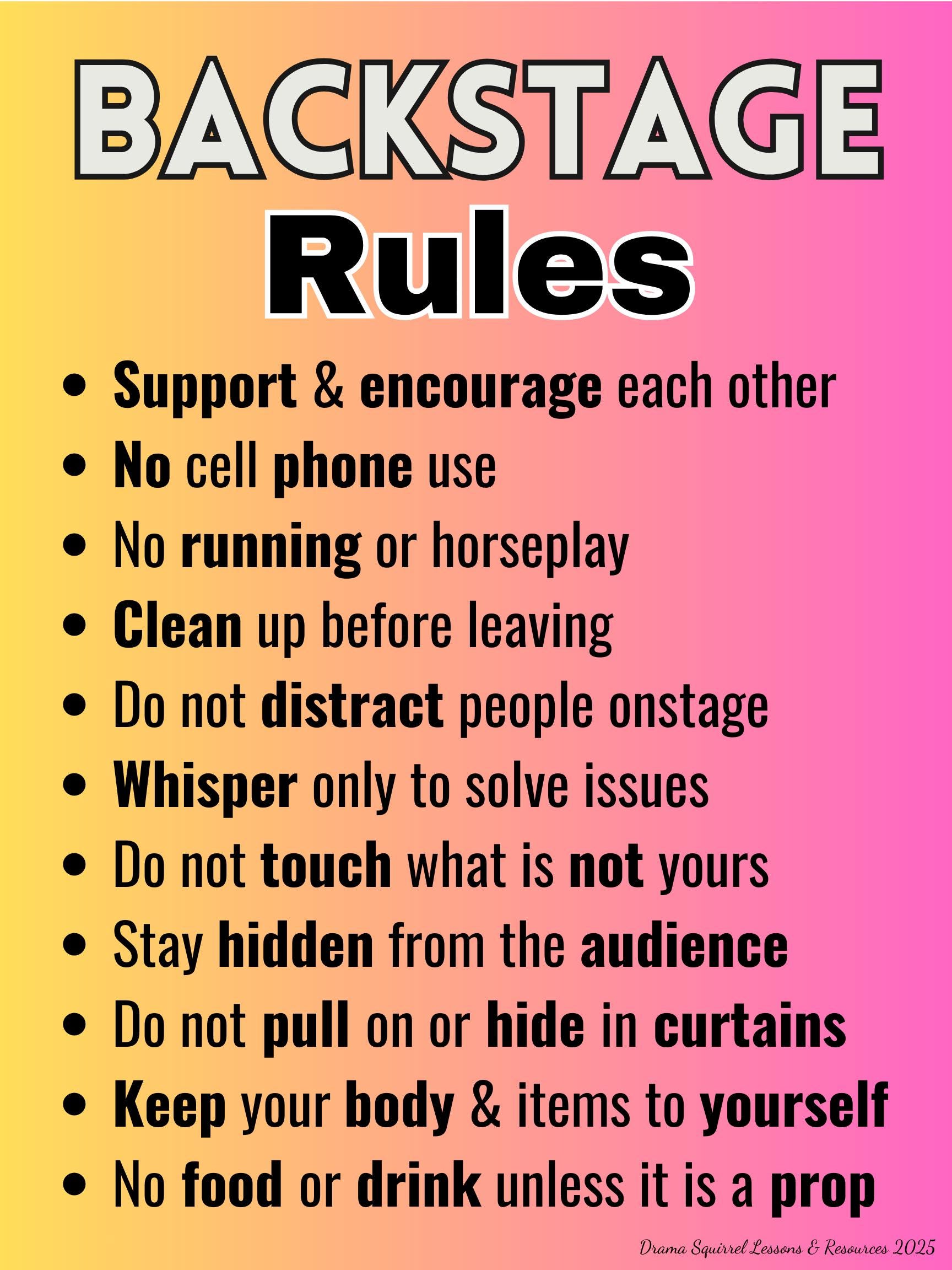 Backstage Rules Backstage Rules Poster - Theatre Classroom Poster, Drama Anchor Chart ...