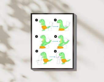 Potty Training Poster Toddler Behavior Management Potty Trainer Special Needs Day Care T Rex Dinosaur Bright Bathroom Art Neon Colors Pottie