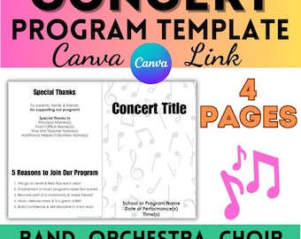 Music Concert Program Recital Program Editable Template Canva Template Holiday Program Choir Program Printable Program Editable Program