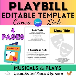 Play & Musical Playbill Template - 4 Page Editable Canva Template Theatre Program - Show Day Drama Teacher Production Organization