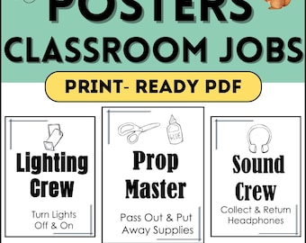 Theatre Classroom Jobs Posters - Back to School Classroom Organization - Hollywood Film Classroom Decor - Digital Download - PDF & PNGs